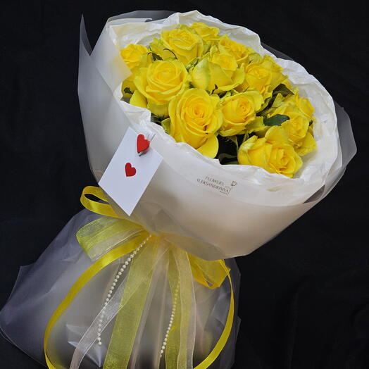 Букет 💛"Счастье" , 💛"Happy love" Любимой, желтые розы символ счастливой любви 🥰, букет роз, 15, летний, яркий