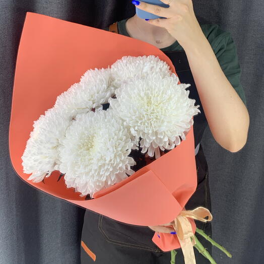 Конвертик из пяти одноголовых хризантем 🍊🧡