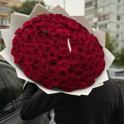 101 Красная Роскошная Роза 70 см с оформлением 🌹