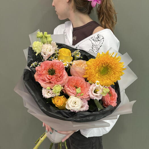 Стильный букет с подсолнухом 🌸