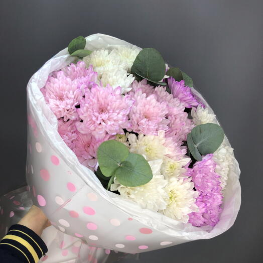Букет нежных пушистых хризантем с эвкалиптом🌸☘️🌸☘️🌸🩷☘️