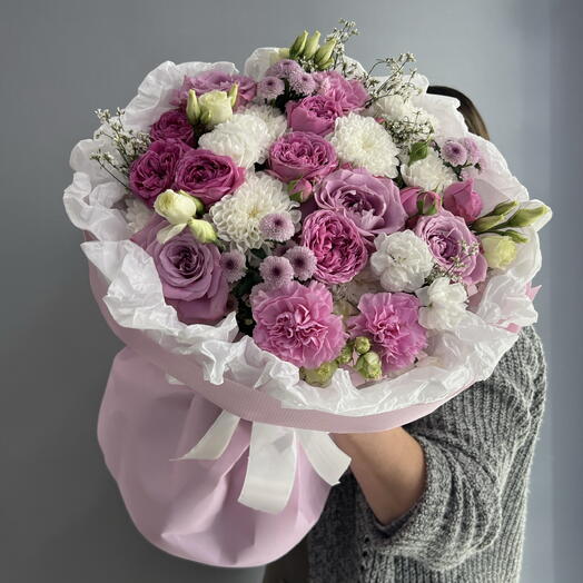 Букет чарующий 🩷 ароматная Маритим 💜 хризантема сантини 🌸 пионовидная кустовая Роза 💗💗💗