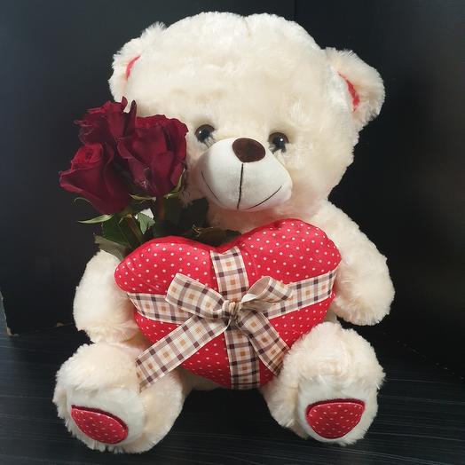Bear "Love" with 3 roses