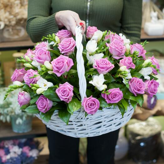 Basket with flowers "Pink Opal"