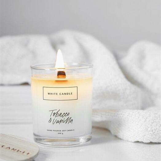 Свеча ароматическая WHITE CANDLE "Tabacco Vanilla", 9 см х 7.3 см, 1 шт