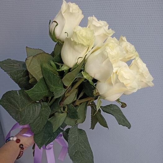 7 white roses under the ribbon