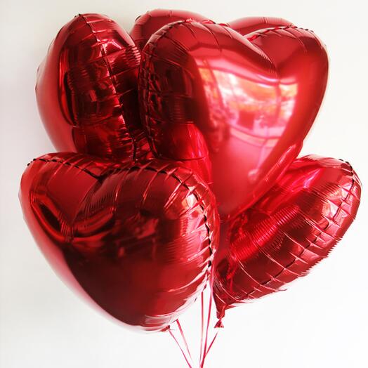 Сет 5 фольгированных гелиевых шаров сердце