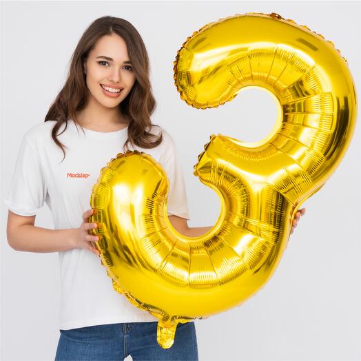 Globo de oro número 3 con helio - 100cm