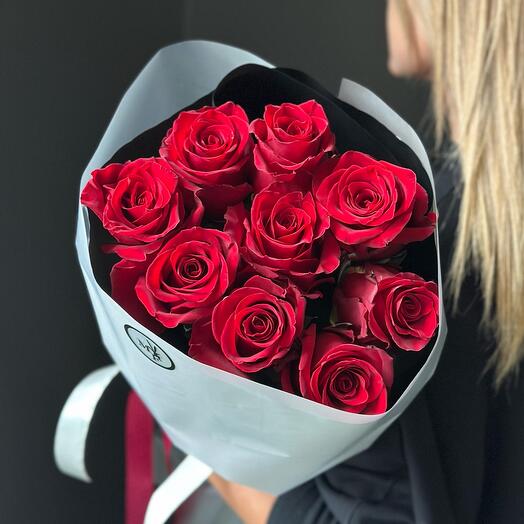 Красный монобукет из элитной розы (9)🌹
