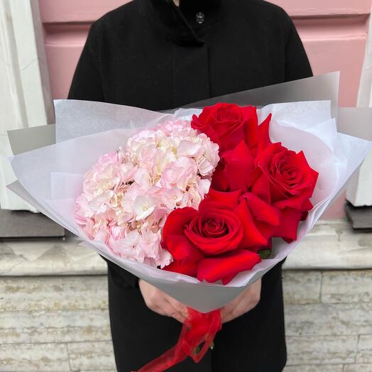 Букет французских роз с гортензией ( сб 053)