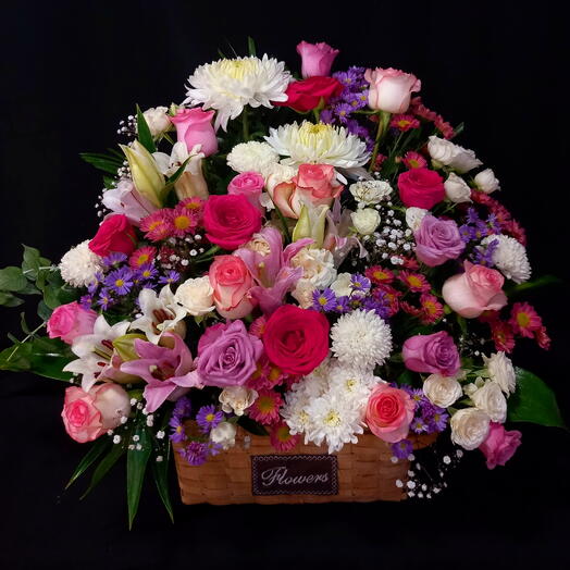 Pink and white mix Flowers in basket