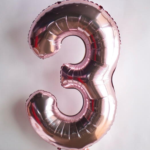 Шар фольгированый цифра 3 розовый, 1 метр