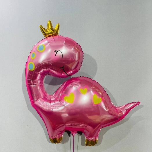 Pink dinosaur balloon in a crown