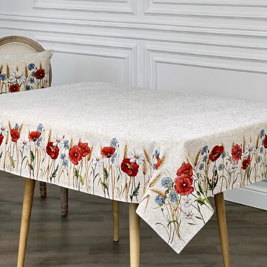 Mantel de Gobelino, Jacquard, 140 x 240 cm, Amapolas