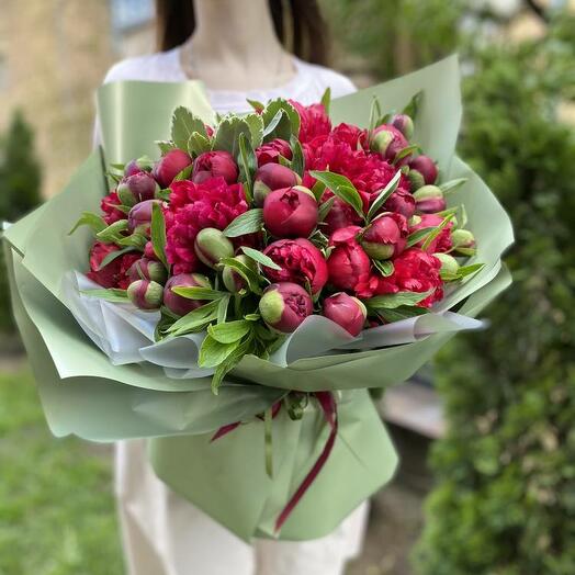 Bouquet of 51 burgundy peonies