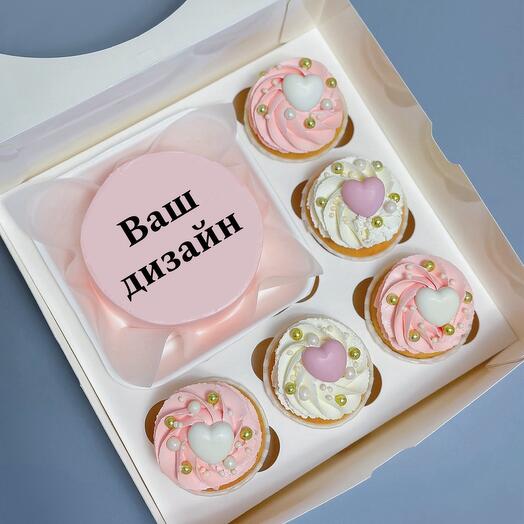 A set of gift bento boxes with your design and vanilla cupcakes 5 pcs.
