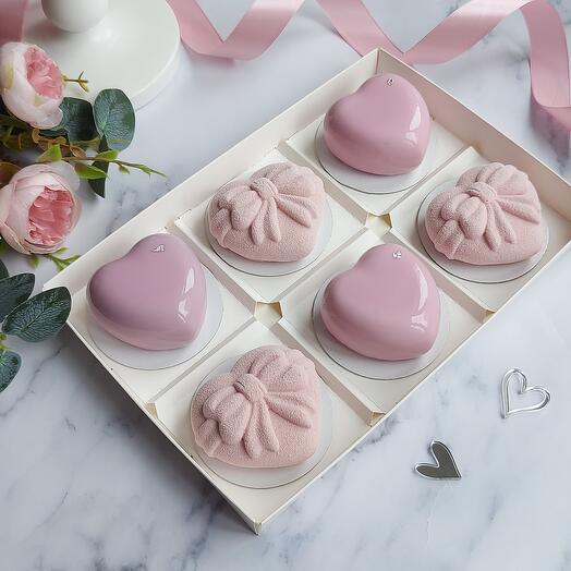 💖 Муссовые пирожные 6 шт 💖 Розовое сердце на подарок любимой маме, девушке, жене, девочке