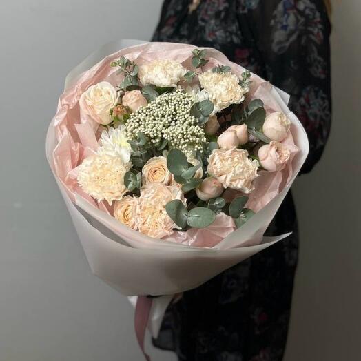 St bouquet 140 с нежными розами, диантусами и озотамнусом