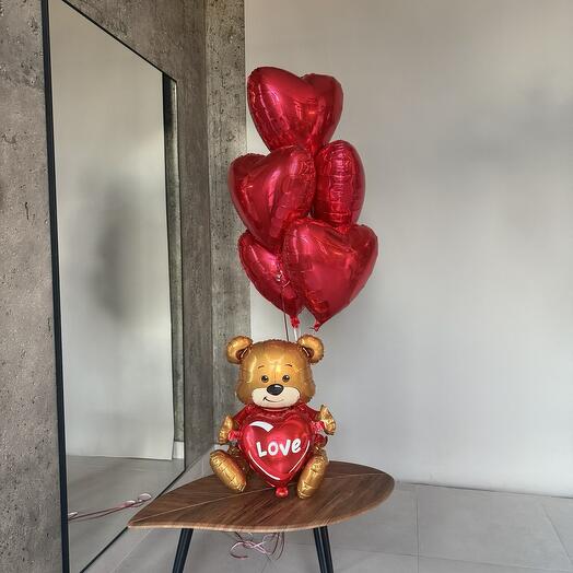 Composition of balls Teddy Bear with hearts