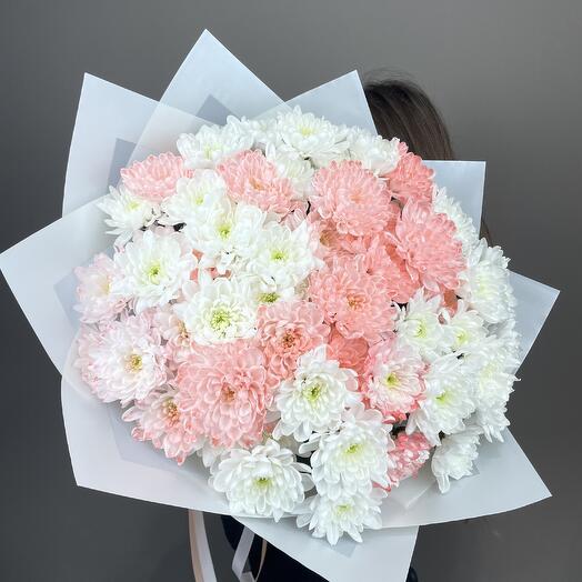 Монобукет из 15 хризантем 🤍🧡