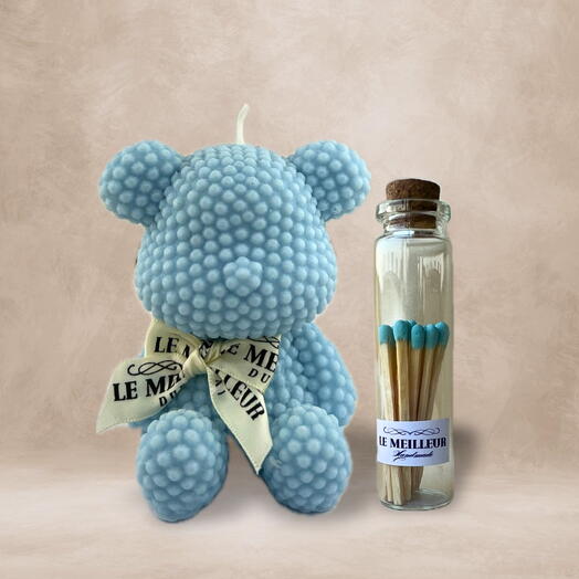 Teddy scented candle with match sticks