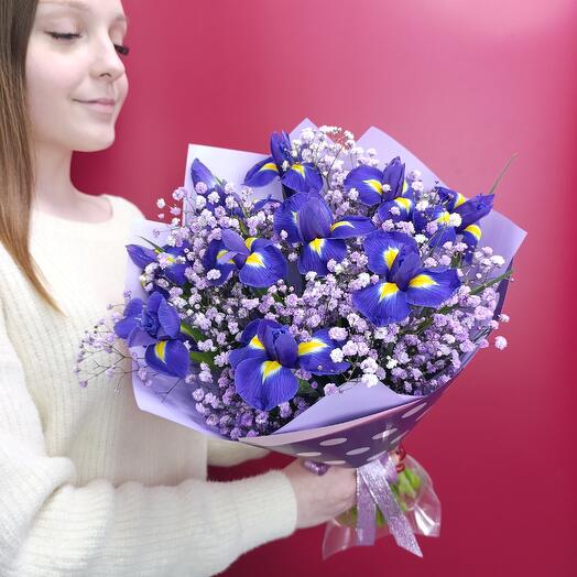 💜Букетик Ирисы с гипсофилой