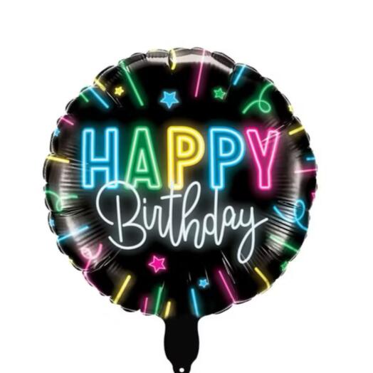 Воздушный шар черный неон С ДНЕМ РОЖДЕНИЯ. Helium balloon black neon HAPPY BIRTHDAY