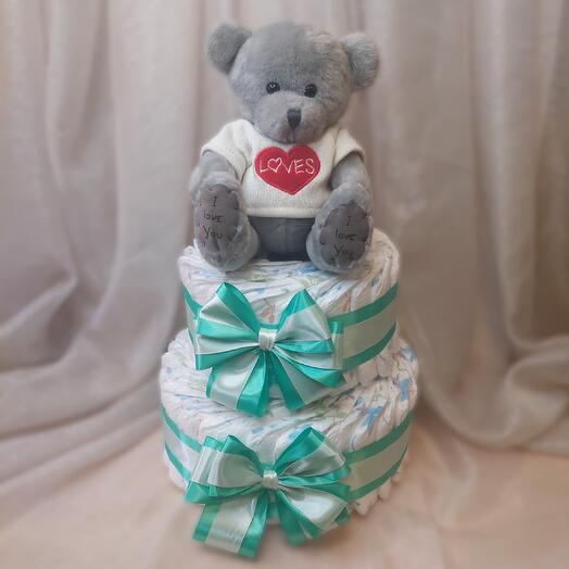 Торт из памперсов для Новорожденного Мишка (зеленый)