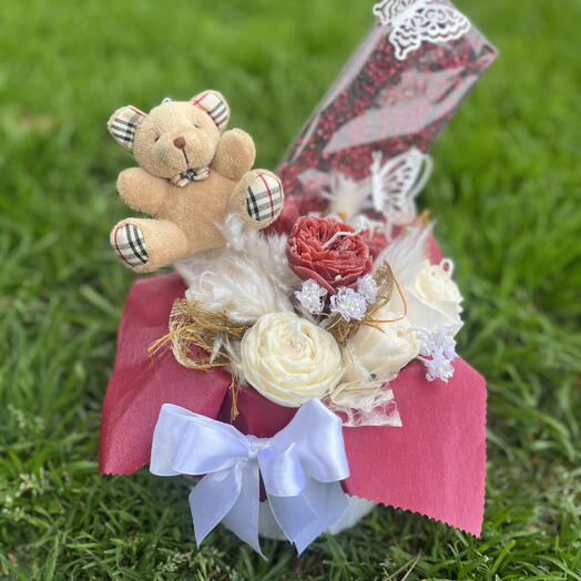 Bouquete Bear con velas de soya aromatizadas