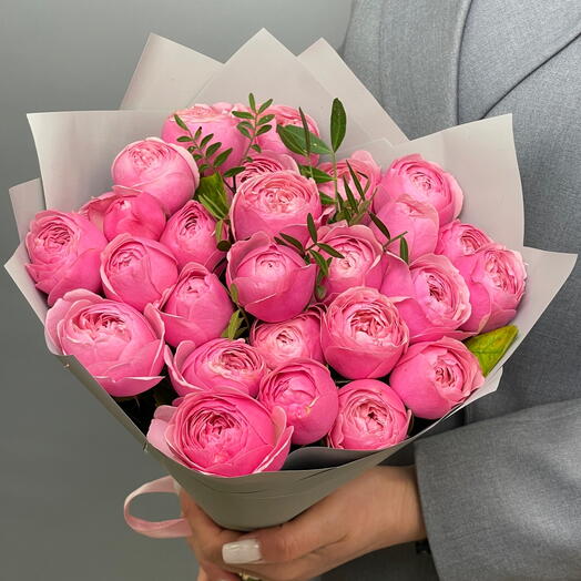 Bouquet of bushy peony-shaped roses Silva Pink 9 pcs