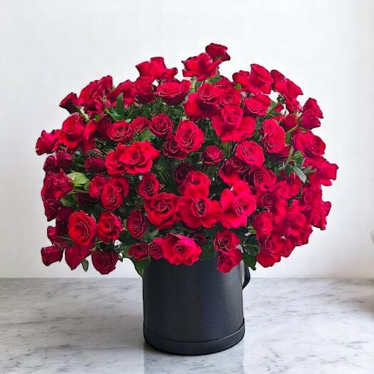 "Bold Romance" Red Rose Flower Box – 60 Stems in Signature Black Box