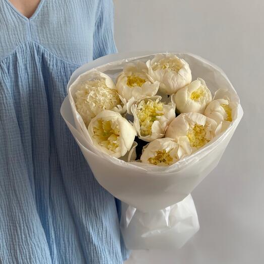 Букет сливочных пионов , 9 шт