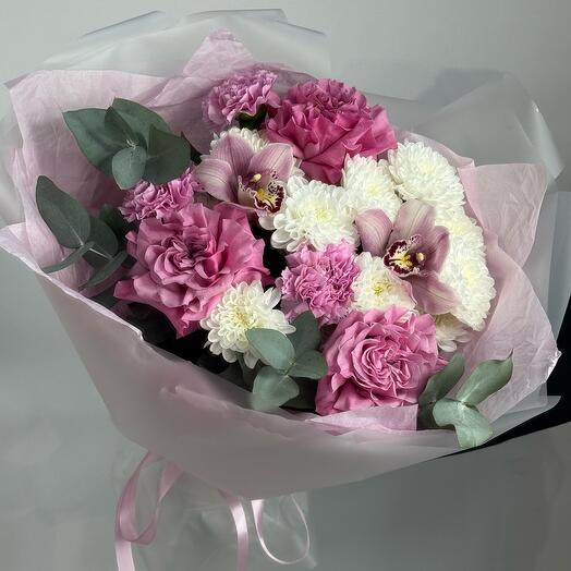 Букет с хризантемой, орхидеей и розами 🌸