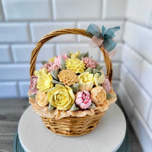 Корзина цветов из зефира