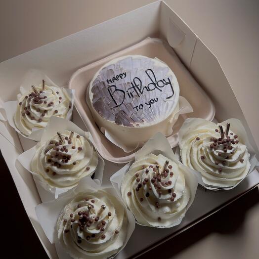 Набор бенто-торт и капкейки «Happy Birthday»,5 шт🤍,ассорти