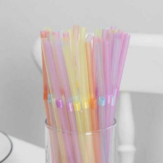 Трубочки для напитков флюорисцентные, с гофрой, 21см
