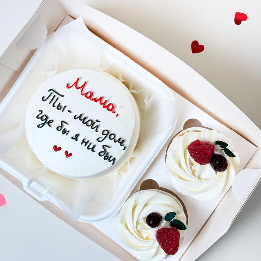 Набор бенто торт и два капкейка на день матери