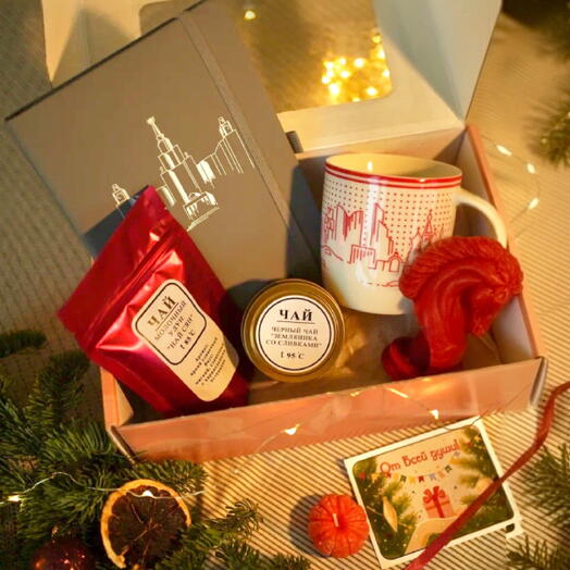 Новогодний большой подарочный набор со свечкой лошадкой и кружкой "Москва" (7 предметов)
