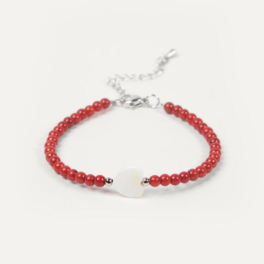 Браслет Рута Красный коралл и Перламутр Rh+ 19 см (BRA1148)
