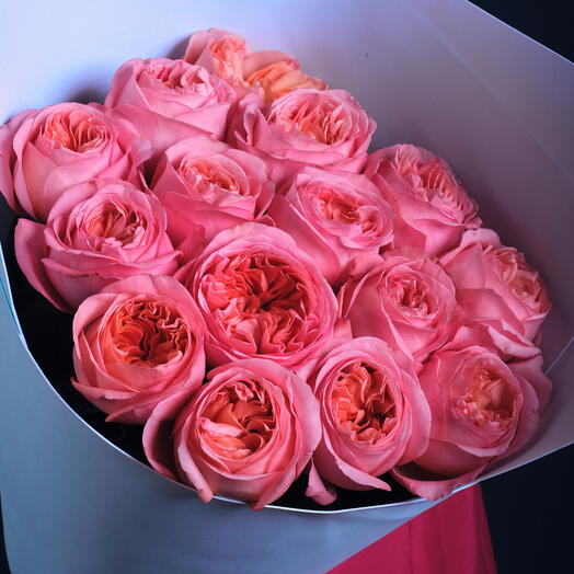 Букет из 15 пионовидных розовых роз 70 см Pink Expression