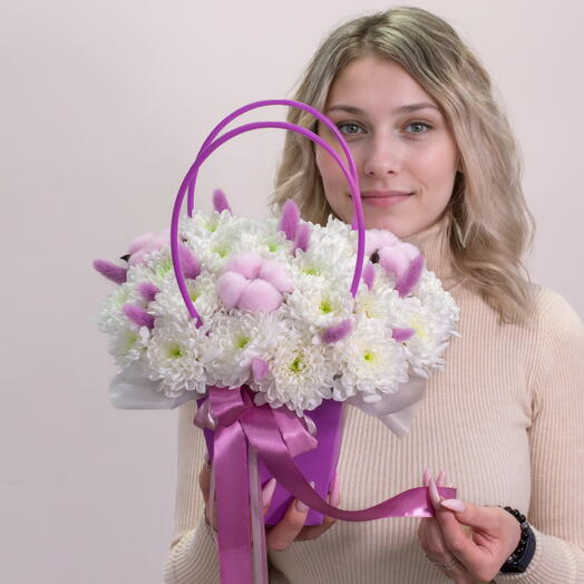 Стильная сумочка с хризантемой, хлопком и лагурусом.Арт.262