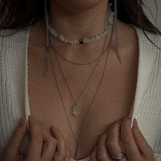 Чокер + тройная цепь из горного хрусталя