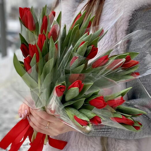 7 корпоративных букетов с красными тюльпанами 🌷Тюльпаны  ♥️Цвет тюльпанов можно поменять🤗