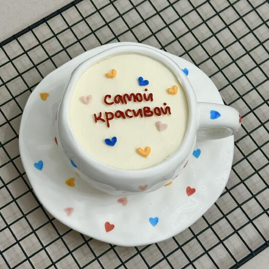 Бенто торт в кружке в подарок любая ваша надпись, тортик в стакане, бенто в чайной керамической паре