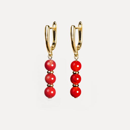 Серьги Самшит Красный коралл 14K (EAR1160)