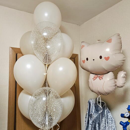 Кремовые и бежевые шары пенопласт кошка,котенок,кошечка-11шаров