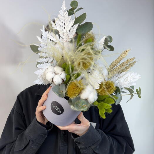 Композиция дофаминовая с хлопком из сухоцветов от XOFLOWERS