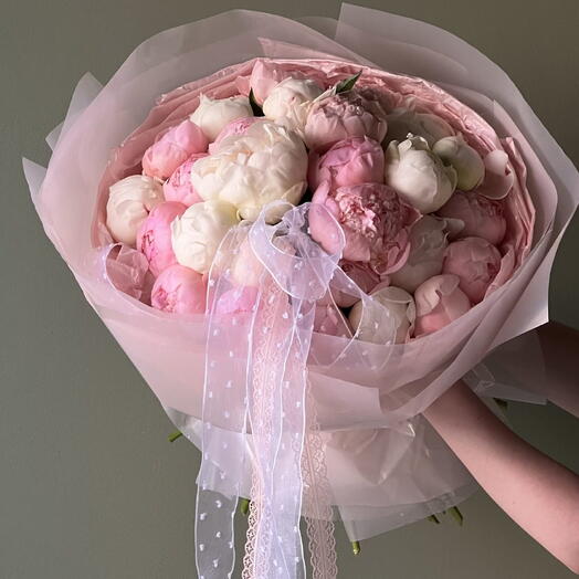 Вау букет Микс белых и розовых пионов ФВ1235