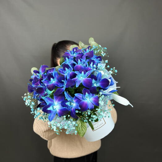Синие орхидеи в коробочке 💙. Композиция с цветами