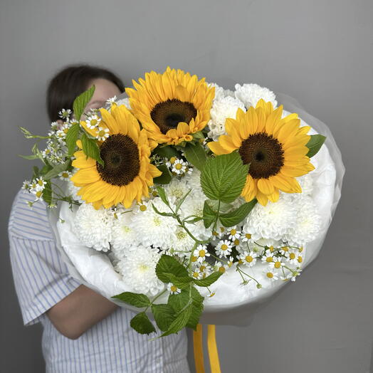 Букет из Подсолнухов, Хризантемы и Ромашки🌼 Летний дофамин 💛